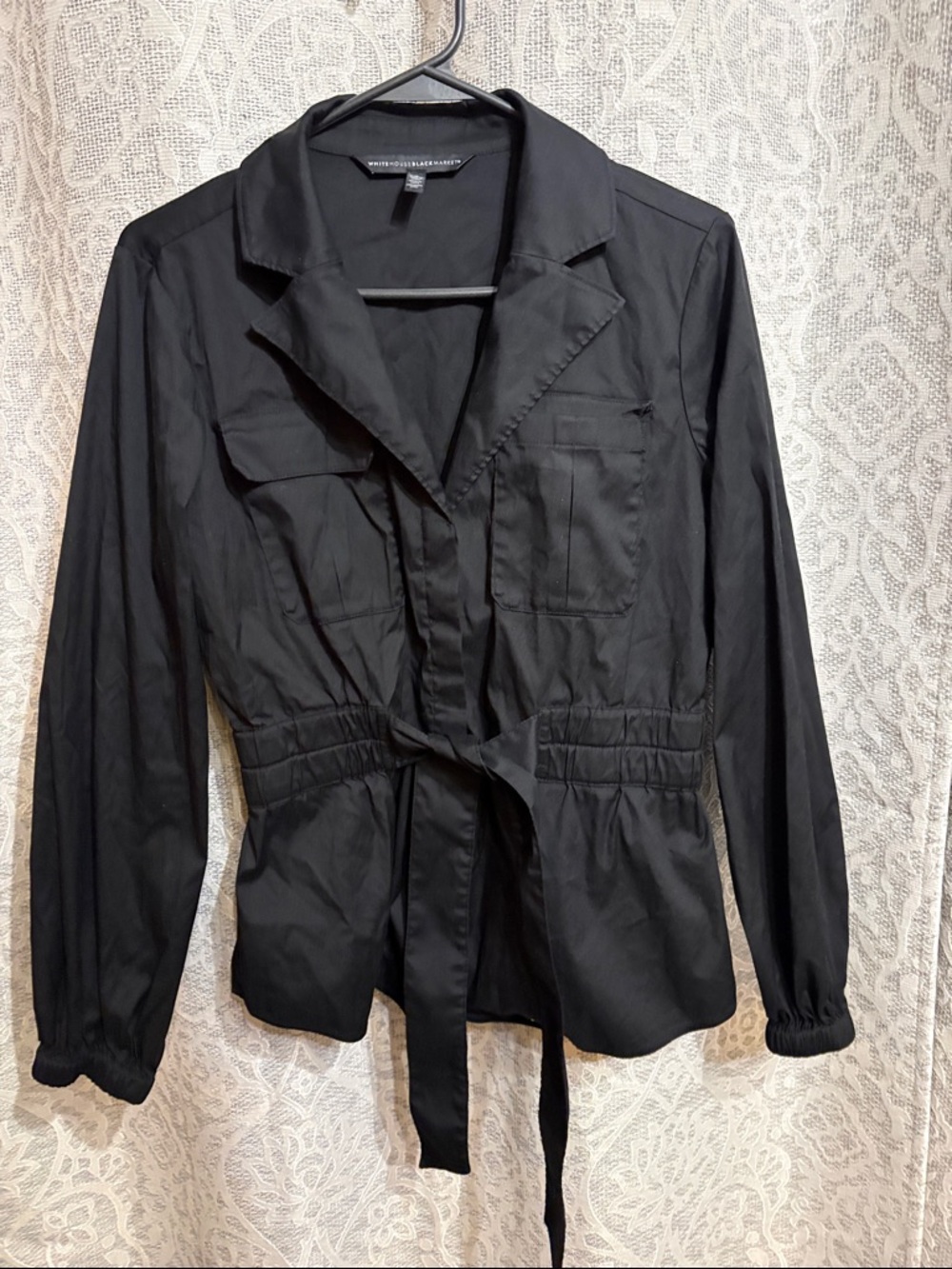 White House Black Market Women's Black Utility Tie-Waist Jacket
